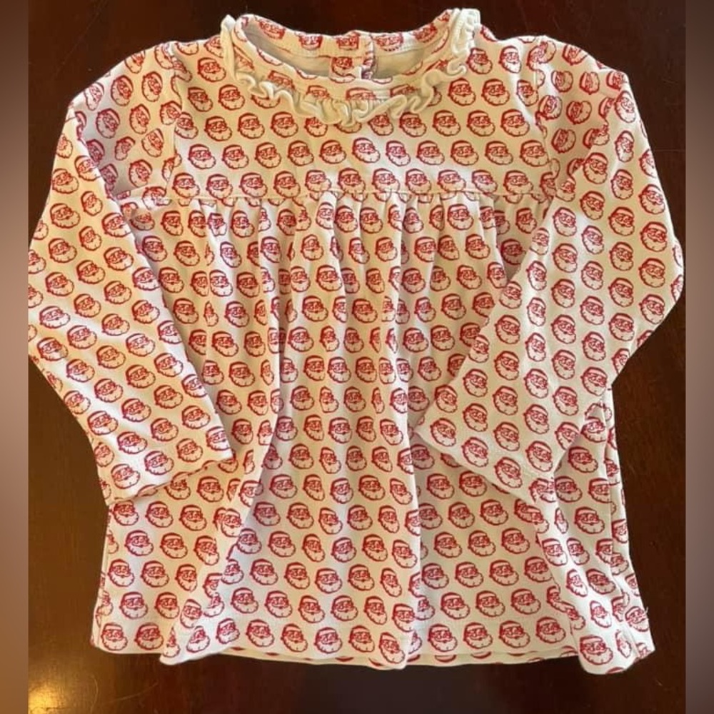 Lila + Hayes Girls Pima Cotton Santa Print Top